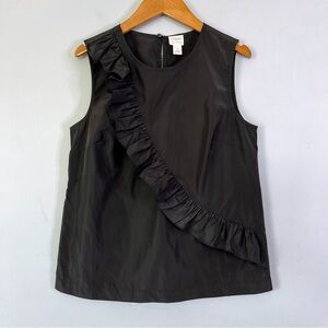 J. Crew Black Diagonal Ruffle Front Blouse Size Small
